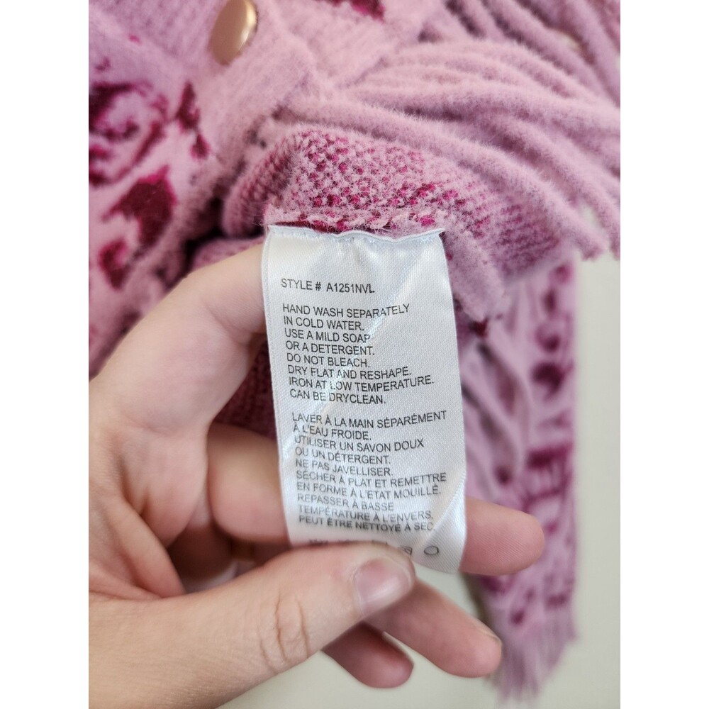 Anthropologie NVLT Womens XS Pink Damask Fringe Knit Button Cardigan Sweater - Picture 6 of 7